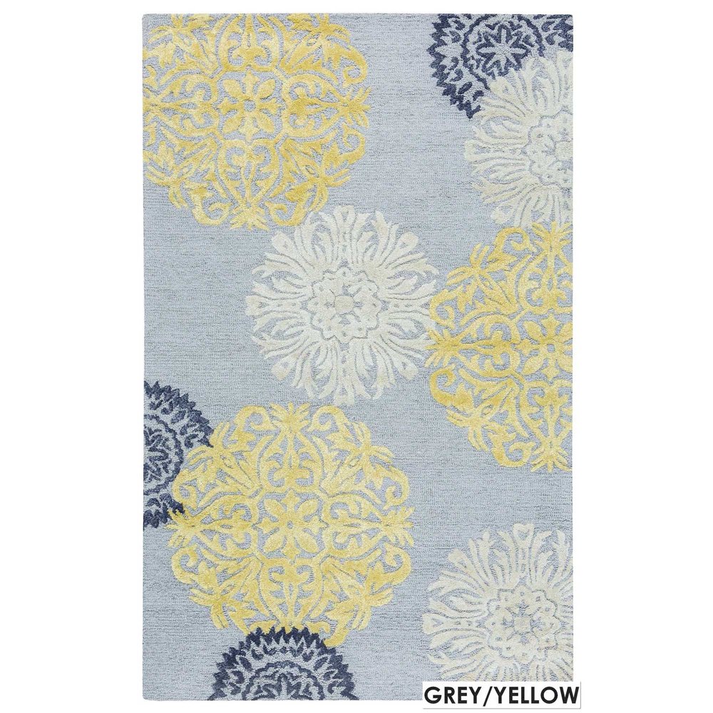 Milan Handtufted Floral Wool Grey/ Navy/ Yellow Rug (8' x 10') 8' x