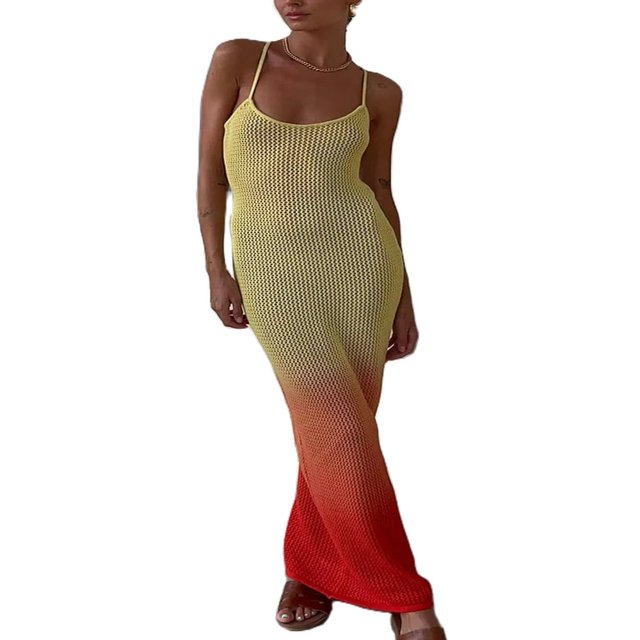 PENGXIANG Femmes Bretelles Spaghetti Sans Dos Creux Bodycon Maxi Robes de Plage