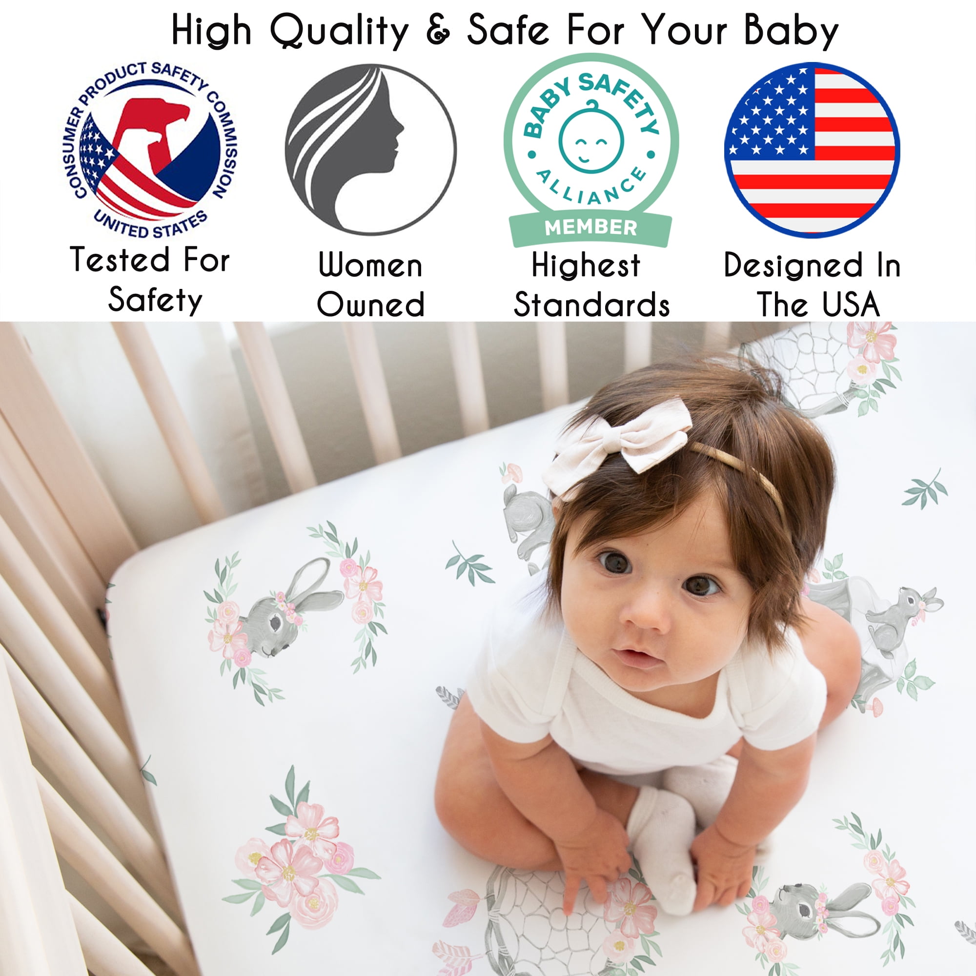 Sweet Jojo Designs Bunny Floral Girl Fitted Crib Sheets Set 2 Piece