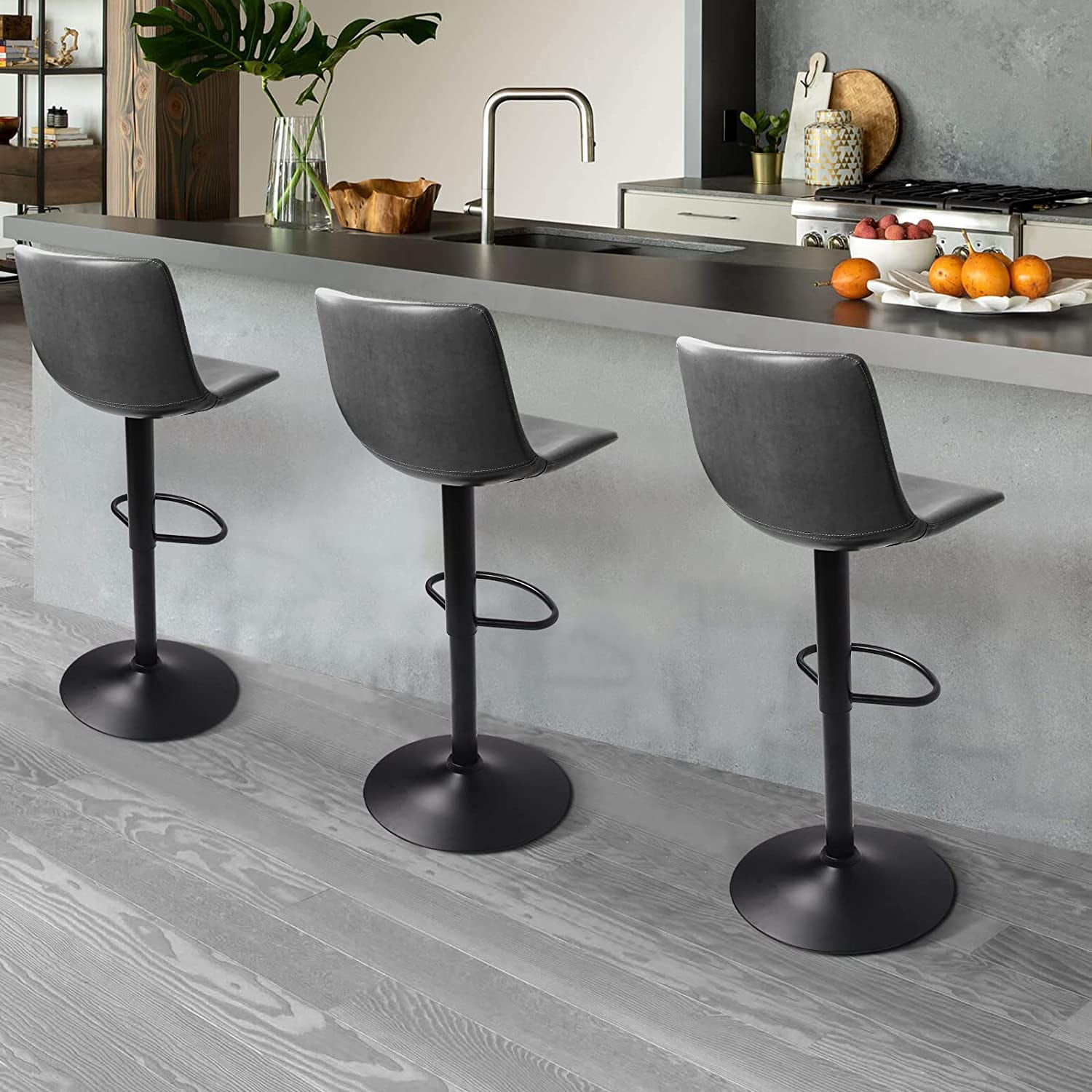 Vitesse Bar Stools Set of 4 Modern Swivel Bar Chairs, Barstools Counter Height with High Backrest, Adjustable Faux Leather Upholstered Bar Stool for Bar, Kitchen, Dining Room