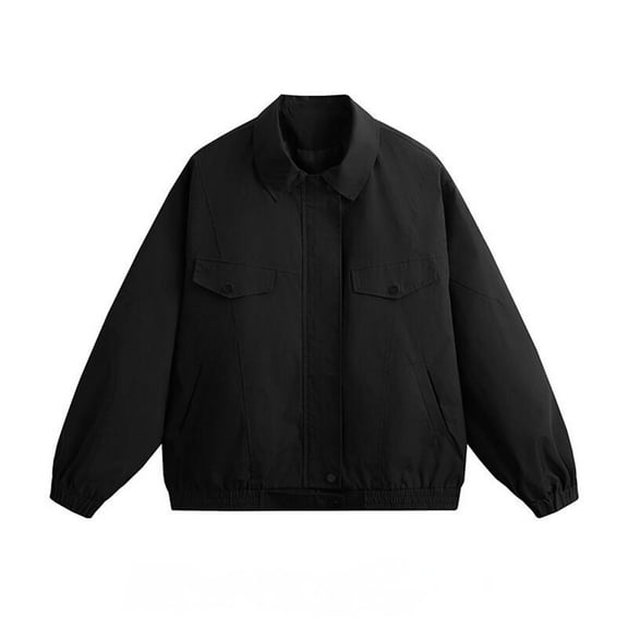 M-5X Plus Size Cargo Jackets for Men with Pockets and Collar Big & Tall Coats Casual Long Sleeve Zipper Up Solid Color No Hood Work Outerwear Jacket