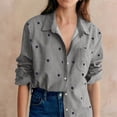 thumbnail image 4 of Women Lapel Collar Shirt, Fashion Heart Print Long Sleeve Button Down Tops, Loose Fits Versatile Blouses with Pockets，Gray,XL, 4 of 7