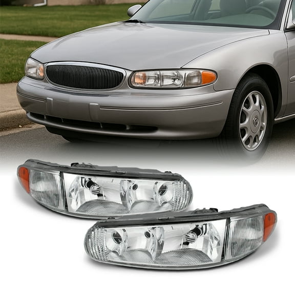 AKKON - For Buick Century/Regal OE Replacement Chrome Bezel Headlights Driver/Passenger Head Lamps Pair New