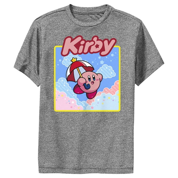 Boy's Nintendo Kirby Flying Portrait  Performance Graphic Tee Charcoal Heather Large