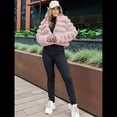thumbnail image 4 of Chaqueta de Piel Sintética para Mujer, Abrigo Corto Abullonado de Larga, Abrigo Cálido de Invierno. Rosa XXL, 4 of 8