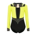 thumbnail image 3 of YiZYiF Girls Sparkly Rhythmic Gymnastics Leotards Long Sleeve Ballet Dance Figure Skating Bodysuit Fluorescent Yellow 14, 3 of 7