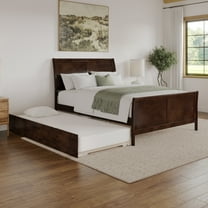 Portland Queen Wood Platform Bed with Footboard & Twin XL Trundle in Walnut