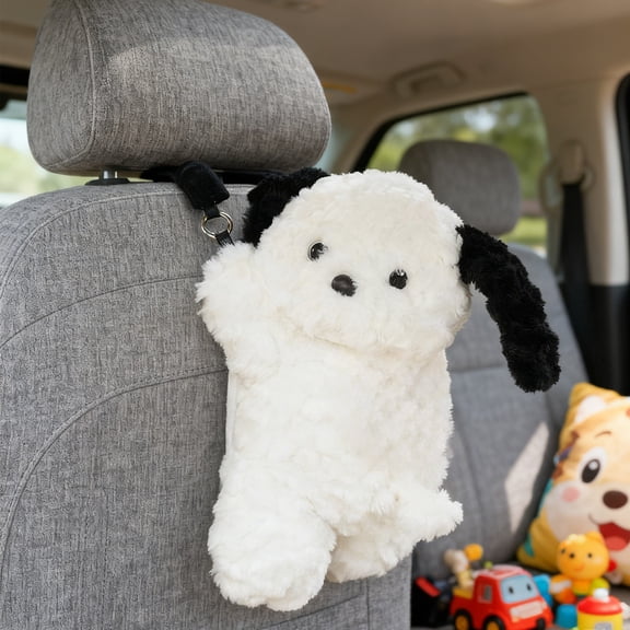 Car Tissue Holder,Back Seat Car Organizer,Cute Dog Car Tissue Box Cover with Plush Doll, Hanging Vehicle Interior Organizer, Adorable Auto Decoration & Practical Accessory(B)