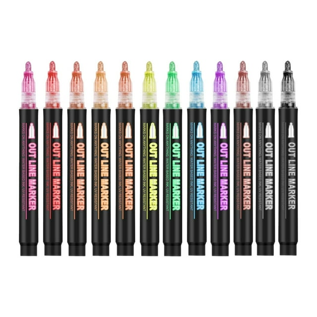 Super Squiggles Outline Marker Pens – 36 Vibrant Metallic Colors, Double Line Design for Card Making, Doodling, And Creative Artwork on Various Surfaces, 1X Watercolor Pen Box