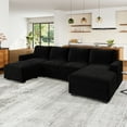 thumbnail image 3 of Marrber 111” Modern Tufted Corduroy Modular Sectional Sofa, 6-Seater U-Shaped Couch with Sleeper Sofa Bed and Hidden Storage Ottoman, Classic Black, Luxury Living Room Furniture, 3 of 9