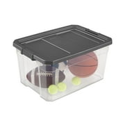 Sterilite 76 Quart Stacker Storage Bin, Clear Plastic Storage Container with Latch Lid, Durable, Dark Gray