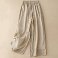 thumbnail image 4 of Womens Elastic Waist Pants Casual Loose Fit Straight Wide Leg Capris Cotton Linen Capri Pants, 4 of 9
