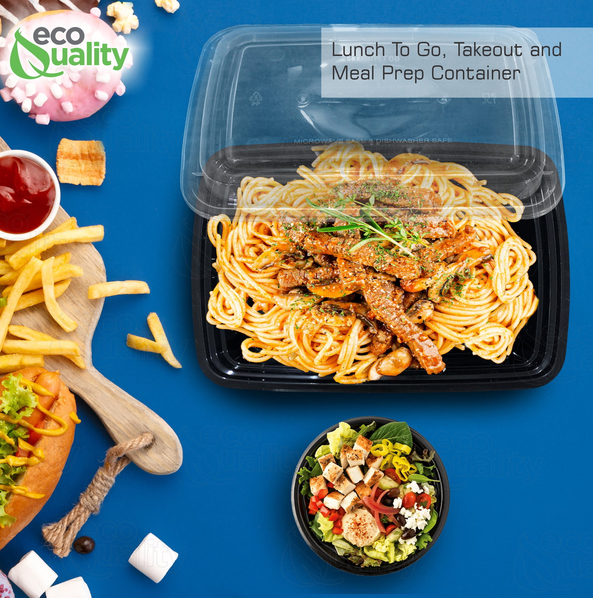 [100 PACK] Reusable 28 oz Food Storage Containers with Lids by EcoQuality Rectangular BPA Free Freezer, Microwave & Dishwasher Safe Airtight & Watertight Stackable, Lunch Meal Prep, To-Go, Bento Box