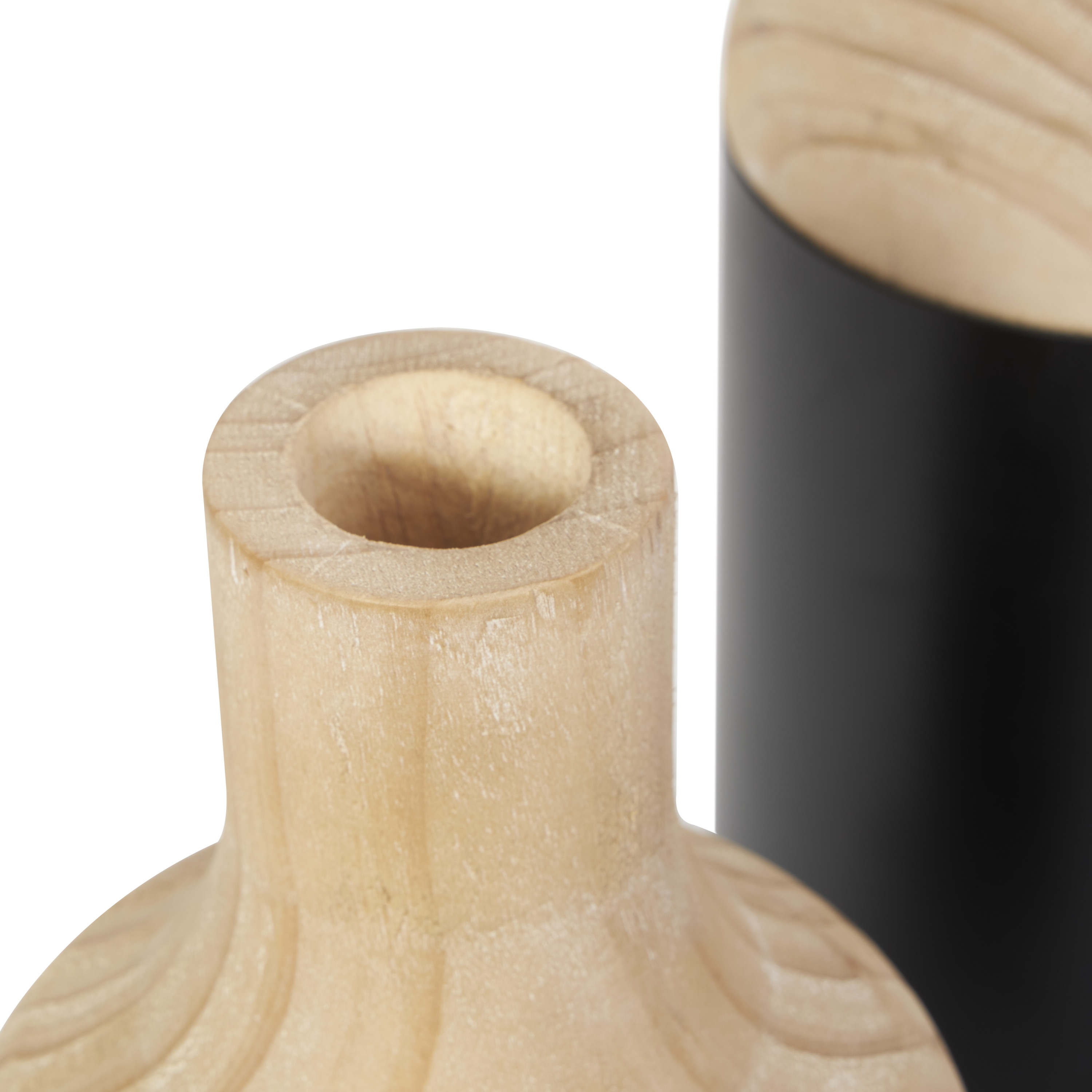 DecMode 12", 10"H Colorblock Black Wood Vase with Light Brown Wood Tops, Set of 2