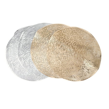 

4Pcs PVC Placemats Round Hollow Waterproof Non Table Mats Heat-Insulated Pad Coaster Home Wedding Decoration Dinner Placemat Gold+Silver