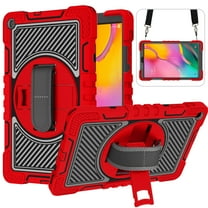 Case for Samsung Galaxy Tab A7 10.4 2020 Model SM-T500/T505, Kids Friendly Heavy Duty Rugged Shockproof Adjustable Kickstand Full Protective Tablet Cover with Hand/Shoulder Strap, Red Black