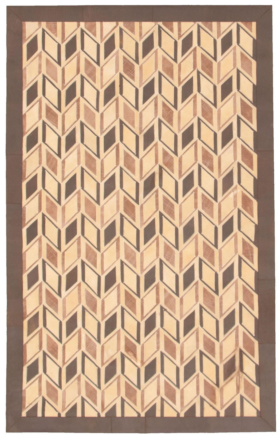 ECARPETGALLERY 4'11" x 7'10" Contemporary Cowhide Patchwork Handmade Area Rug for Living Room, Dining Room and Bedroom in Brown