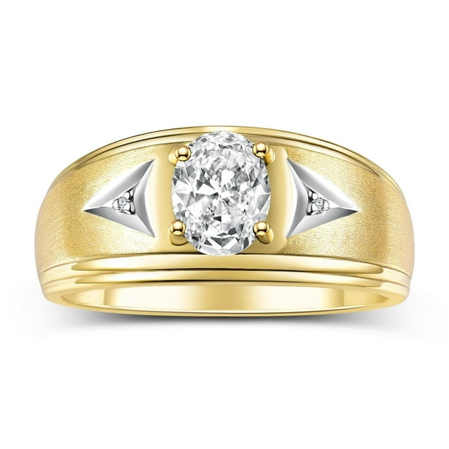 RYLOS Men's Rings 14K Yellow Gold Classic 8X6MM Oval Gemstone & Diamond Ring White Topaz April Birthstone Rings For Man Gold Rings Size 11