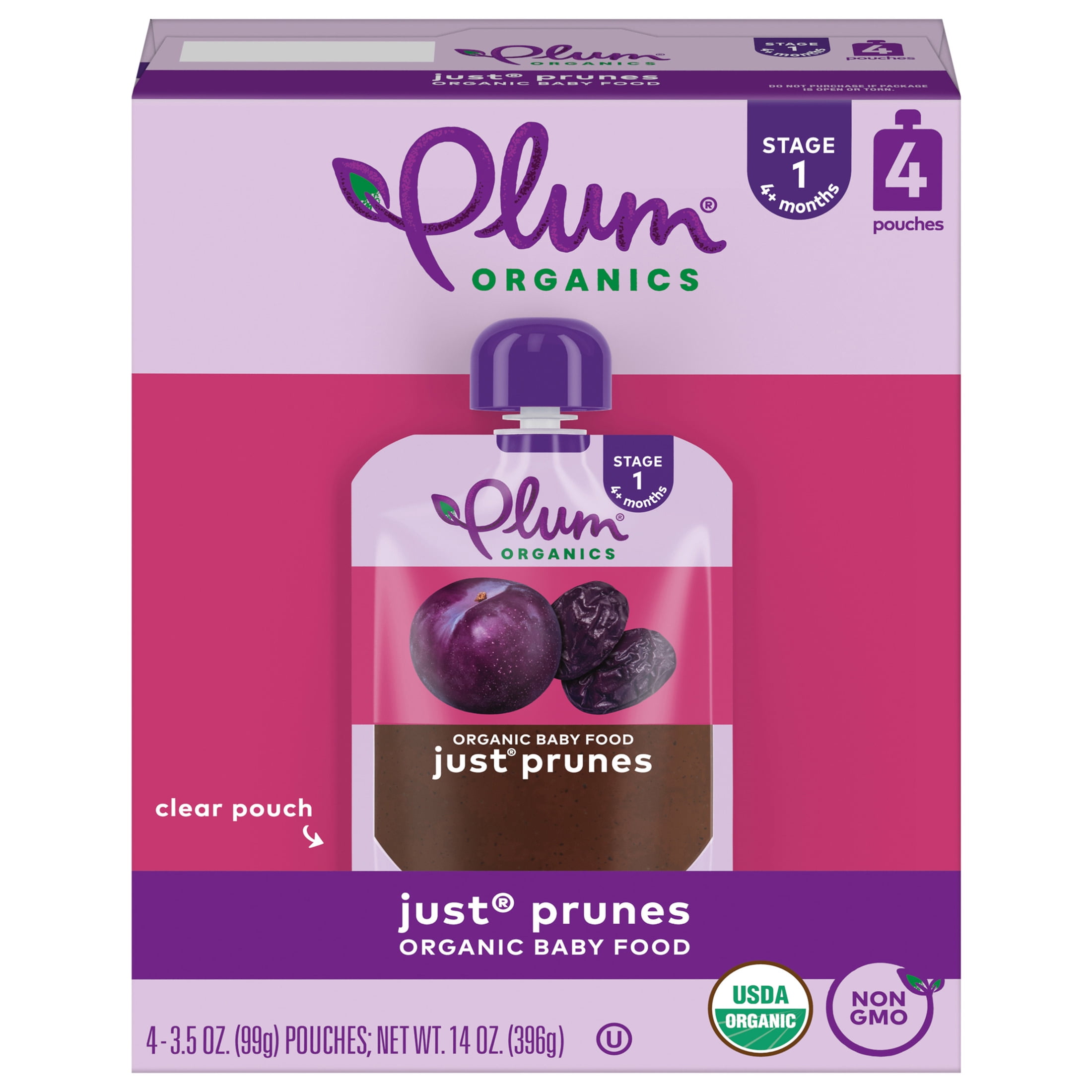 (2 pack) Plum Organics® Stage 1 Organic Baby Food Just® Prunes 3.5oz Pouch-4-Pack