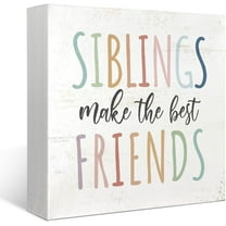 Zomyto 5x5 Inches Kids Room Decor Wooden Sign, Siblings Make the Best Friends Wooden Box Plaque Sign Decoration for Shelf Table Desk Decor