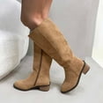 thumbnail image 4 of Knee High Boots Women Fold Over Knee High Boots Chunky High Heels Long Boots Zipper Pointed Toe Dress Tall Boots for Women,Color:Khaki,Size:6, 4 of 8