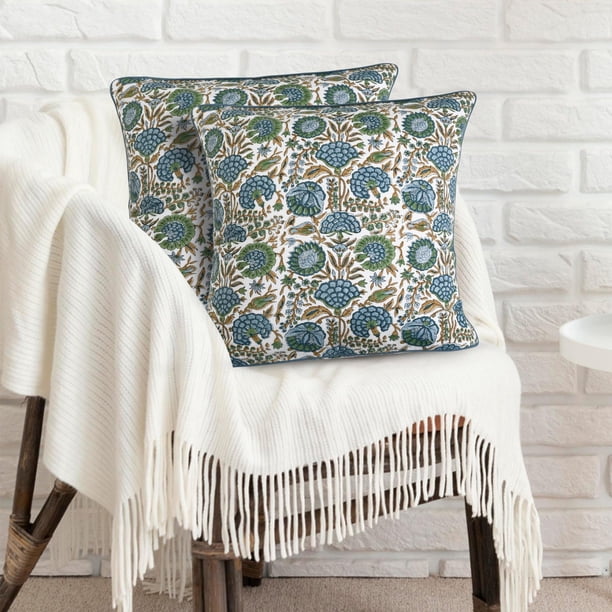 JASEN 18x18 Throw Pillow Covers, Set Of 2 - Faux Leather & Linen Farmhouse Style, Decorative Sofa Pillow Cases (Green)