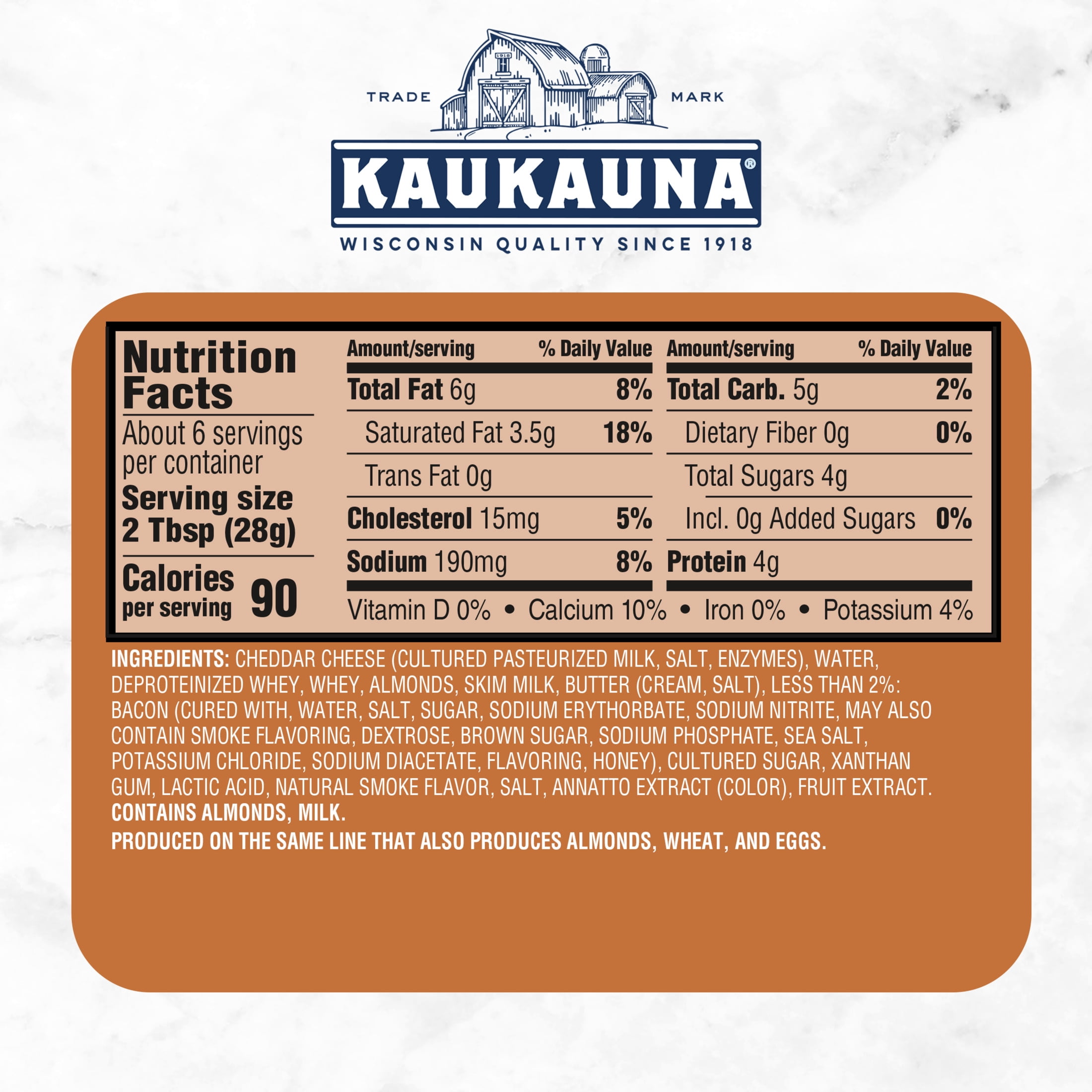 Kaukauna® Smoky Bacon Spreadable Cheese Ball, 6 oz