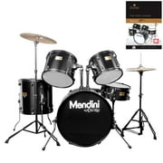 Mendini by Cecilio Complete Full Size 5-Piece Adult Drum Set w/ Cymbals Pedal Throne Sticks, Lesson Book, Metallic Black MDS80-BK