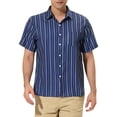thumbnail image 1 of Lars Amadeus Men's Short Sleeve Button Down Stripes Color Block Printed Shirts M Blue White, 1 of 6