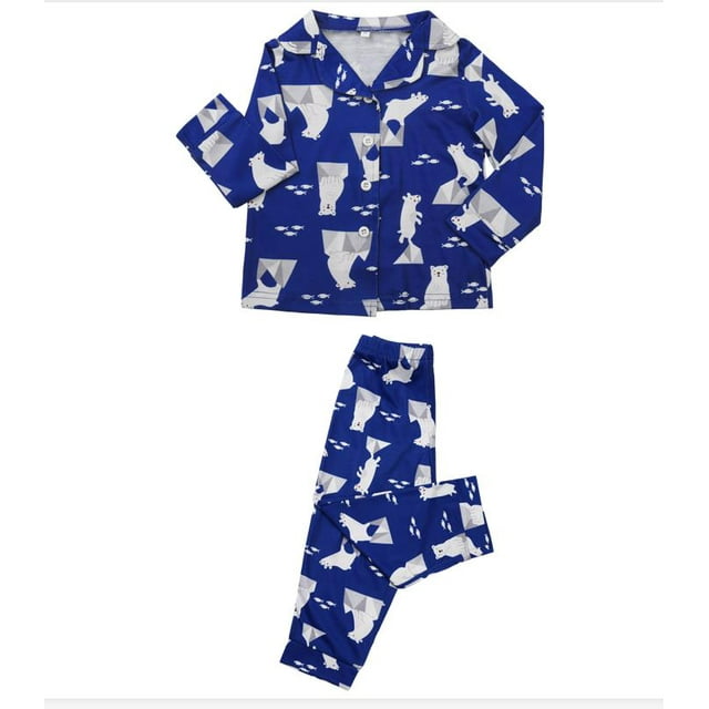 Ensemble de Pyjamas Familial 2 Pcs, Blouse à Manches Longues à Col Rond/revers à Imprimé Floral + Pantalon pour Adultes et Enfants
