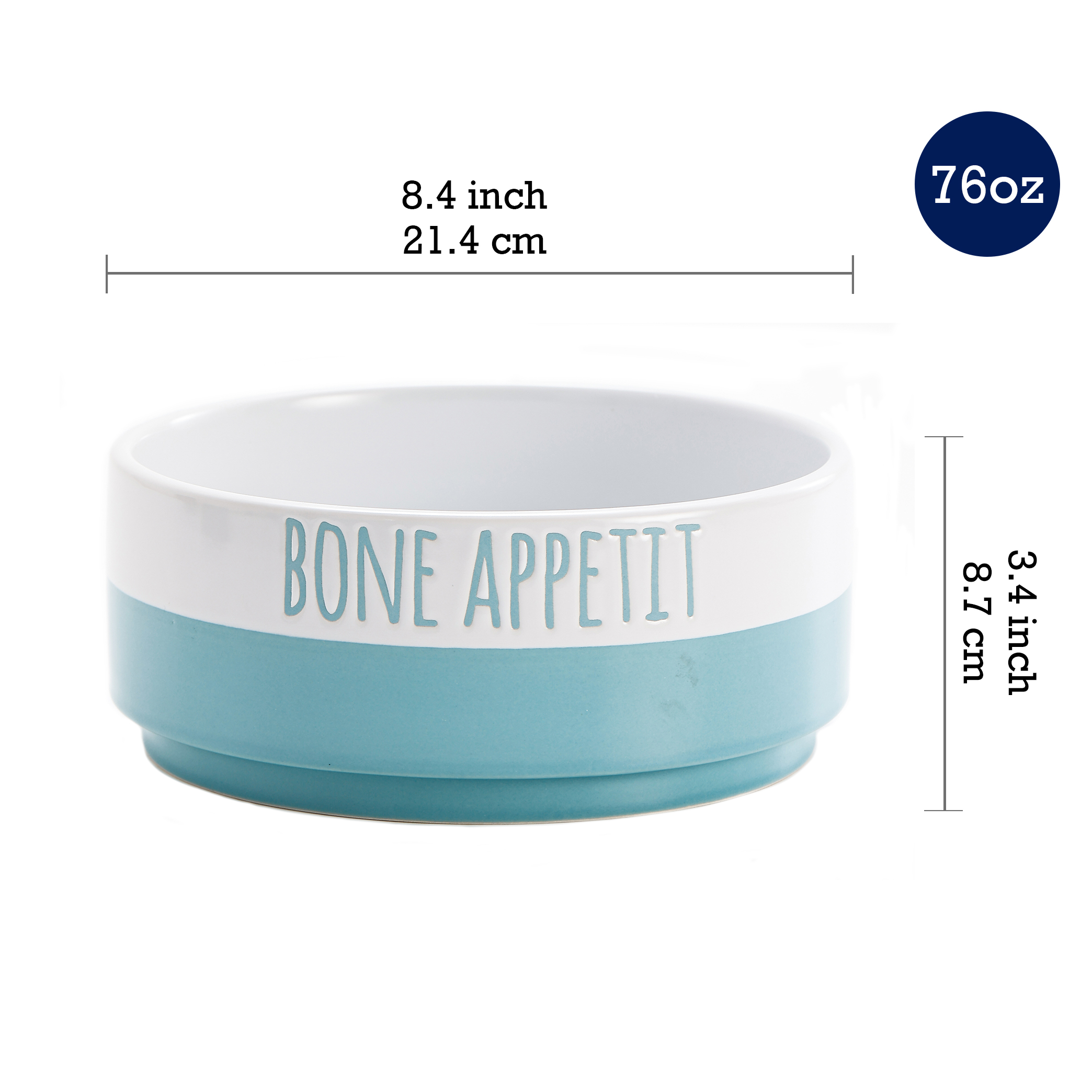 Bico Minimalistic BONE APPETIT Ceramic 76oz Pet Bowl, for Large Size Dog, Puppy, Cat, Kitten, Durable and Dishwasher Safe Stoneware