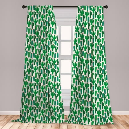 Exotic Curtains 2 Panels Set, Vibrant San Pedro Cactus Foliage Climate Desert Flourishing Mexican Plants, Window Drapes for Living Room Bedroom, Forest Green Red, by