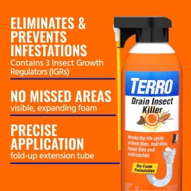 TERRO Drain Insect Killer - Drain Fly Killer - Foam Drain Treatment - Drain Treatment for Drain Flies, Fruit Flies, House Flies, and Roaches