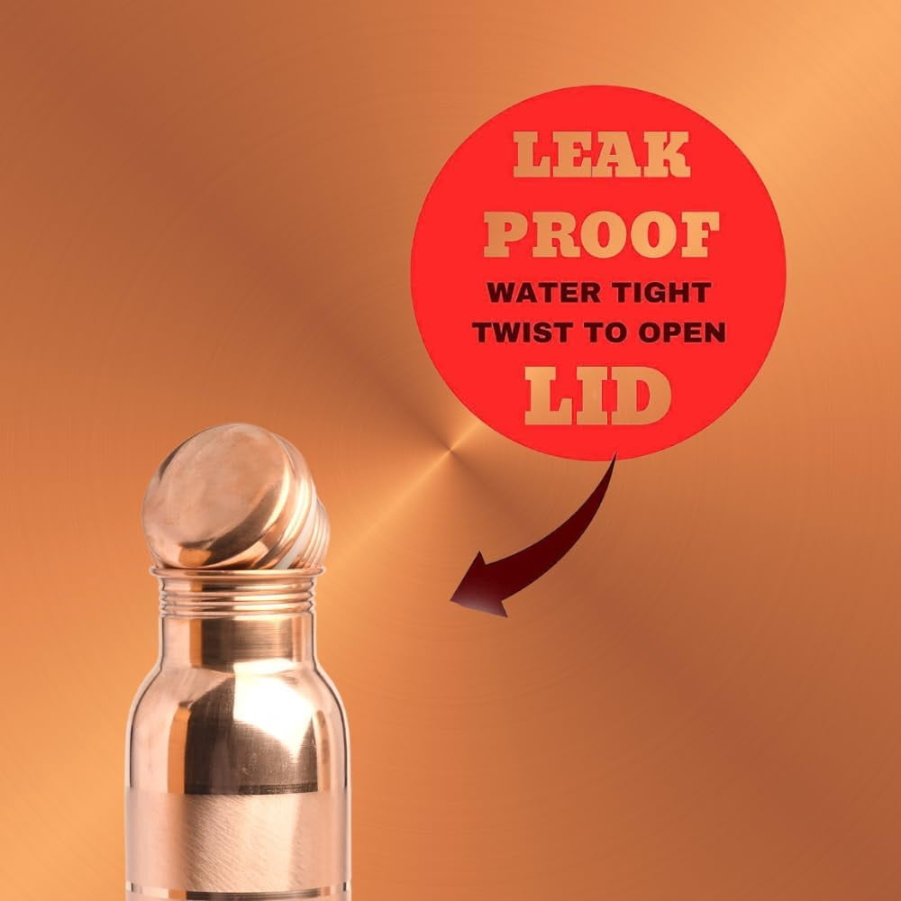 Copper Water Bottle 1 litre, with 2 copper glass Plain, Copper bottle 1 litre | Office water Bottle copper | Yoga Bottle | Hiking | Treking Bottle | Travel Bottle (Lacer Design) 1 Pitambari Free.
