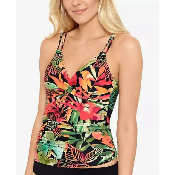 Lauren Ralph Lauren Double Strap Underwire Tummy-Control Twist Tankini Top - Midnight Tropical