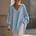 thumbnail image 2 of Fewfanhot Women's Sweaters Oversized Batwing Sweaters Long Sleeve V-Neck Knit Asymmetrical Pullover Tops, 2 of 7