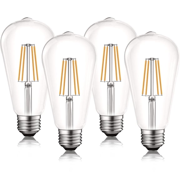 Luxrite LED Edison Bulb 75W Equivalent ST19 ST58 2700K Warm White 800 Lumens Dimmable 8W Damp Rated UL E26 4 Pack
