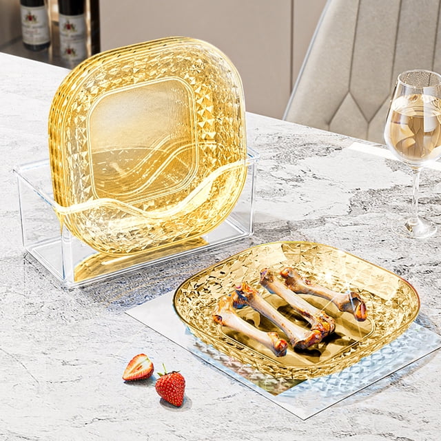 Kugisaki 4 PCS Plastic Serving Trays With Base For Party Dinner Plates Dishwasher Plastic Plates Reusable Lightweight Plates For Kitchen Or Camping on Clearance