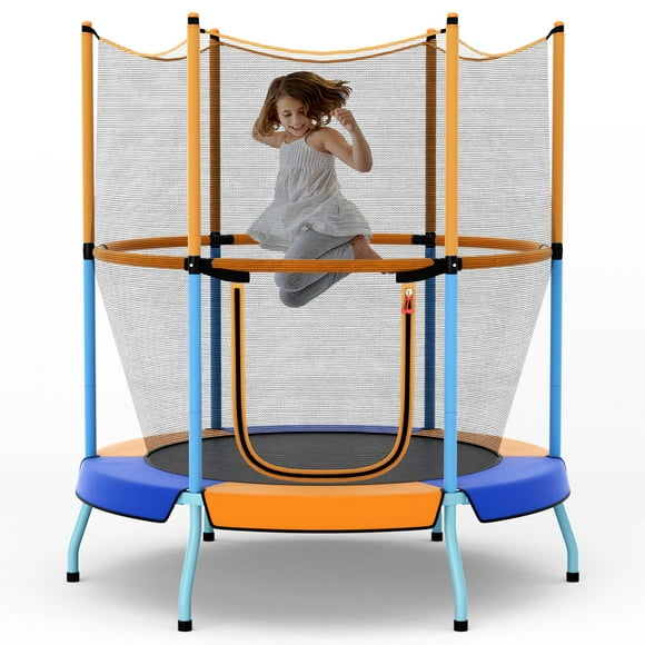 Costway Trampolín infantil de 122 cm con red de seguridad y marco resistente, color naranja