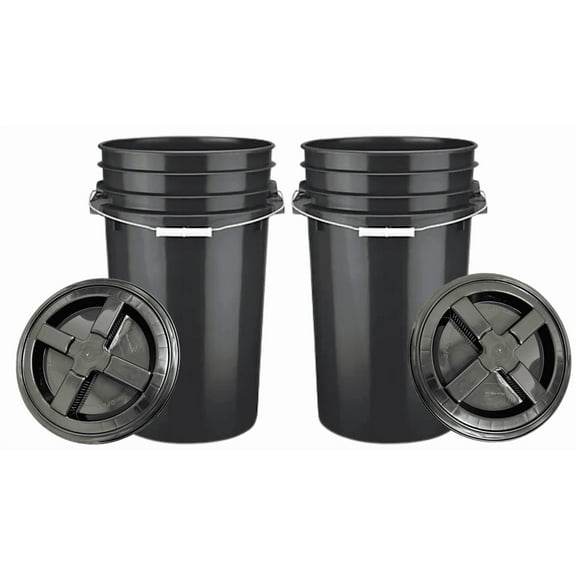 7 Gallon Food Grade Bucket Pail BPA Free Black with Screw On Lids (Pack of 2)
