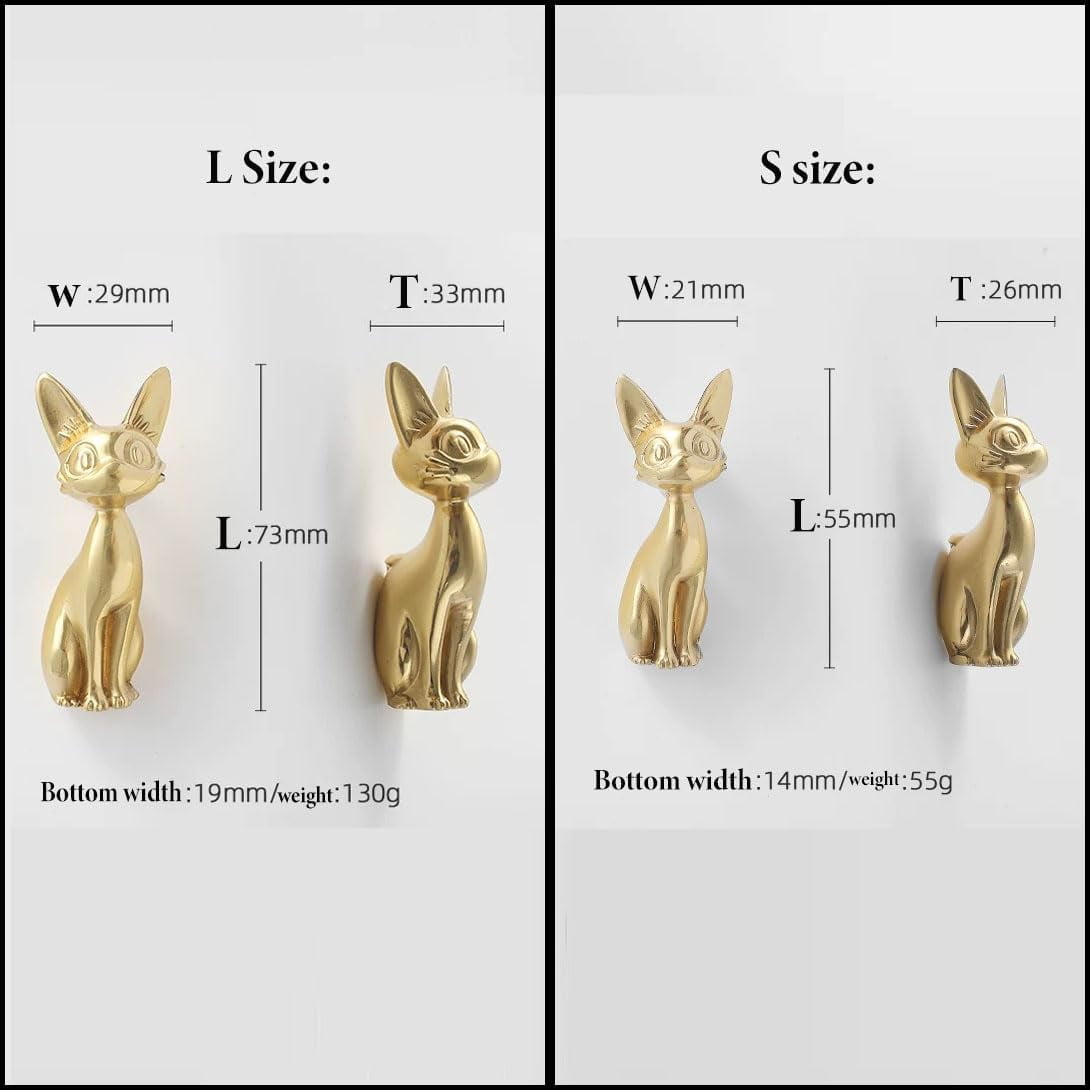 CATPAN Brass Cabinet Knobs (2 Pack) Cute Cat Golden Drawer Knob Kitchen Cabinet Pulls with Vintage Cupboard Hardware Dresser Drawer Handles Kitchen Cabinet Handles