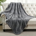 thumbnail image 3 of Home Soft Things Sculpted Stripe Faux Fur Throw Blanket with Micromink Back, Luxury Soft Cozy Plush Fluffy Fuzzy Reversible Thick Warm Throw Blanket, 50x60 inches, Grey, 3 of 12