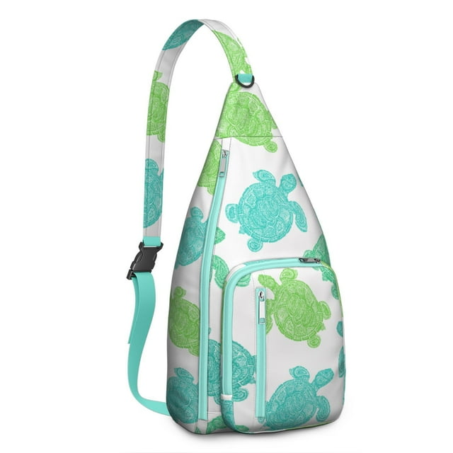 Sunset Turtle Sling Backpack - Tropical Ocean & Beach Print, Fashionable Crossbody Bag for Students & Office Workers