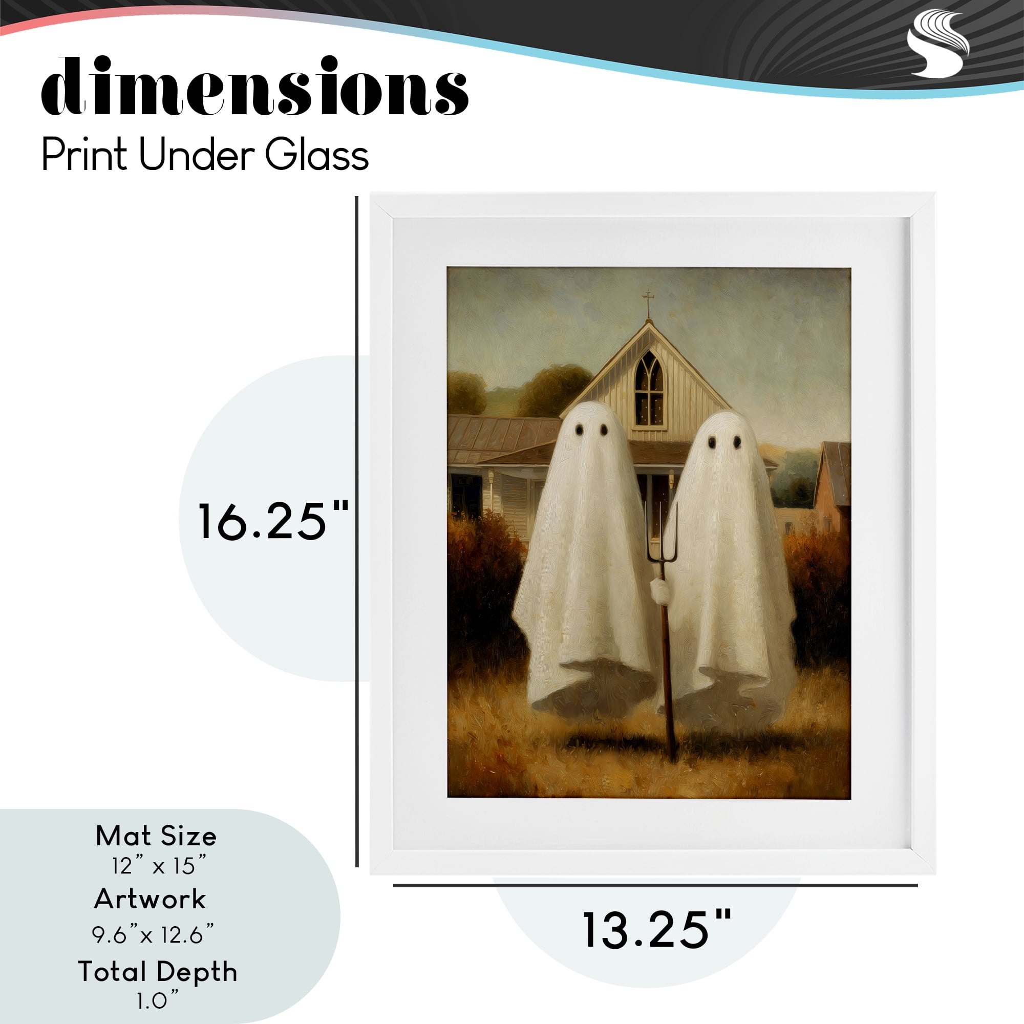 American Gothic Ghosts White Framed Print Under Glass, design by Arlington Prints