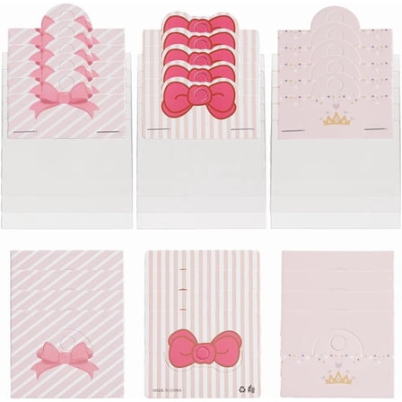 150Pcs 2.76 x 2.36 Inch Bracelet Display Cards Jewelry Selling Bags Pink Paper Aesthetic Coquette Folding Packaging Cardboards Sets for Showing Packaging Bracelets Earrings Small Business