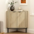 thumbnail image 5 of EYYTHUNG Fluted Corner Cabinet, Modern Narrow Freestanding Organizer with 2 Doors & 2-Tier Shelves, Small Floor Cabinet, Light Oak, 5 of 6