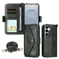 For Samsung Galaxy S24 5G / Galaxy S25 5G Vintage Leather Wallet Case For Women Men Multi-Card Slots Hidden Button Pocket Detachable Shoulder Strap ,Shockproof Phone Case,Green