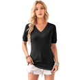 thumbnail image 2 of Women'S Tops Spring Summer Short Sleeve Sweater Fashion Trendy Dressy Casual Outfit Versatile Knit Blouse Black XL, 2 of 7