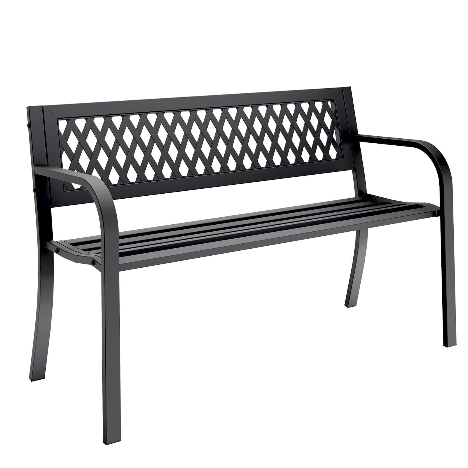 WASUHE 50" Outdoor Patio Bench for 2 Person - Heavy Duty Metal Frame, Weatherproof Garden Park Bench with Armrests, Easy 10-Min Assembly, Perfect for Front Porch Yard Deck (Black)