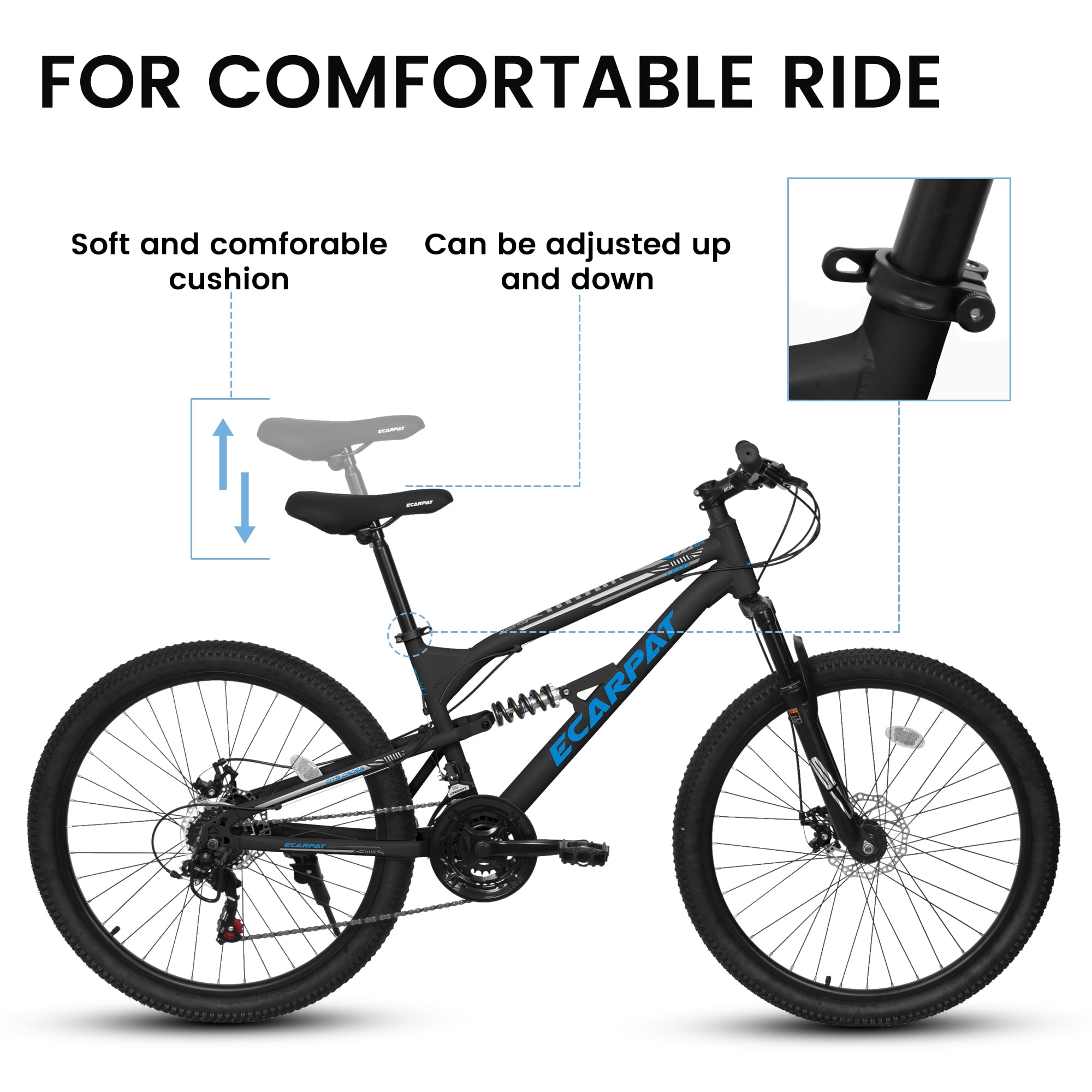 27.5 inch Dual Full Suspension Mountain Bike, 21 Speeds Dual Disc Brake, Carbon Steel Mountain Bike, Trail Beach Snow Commuter City Bikes, Birthday Gift Choice